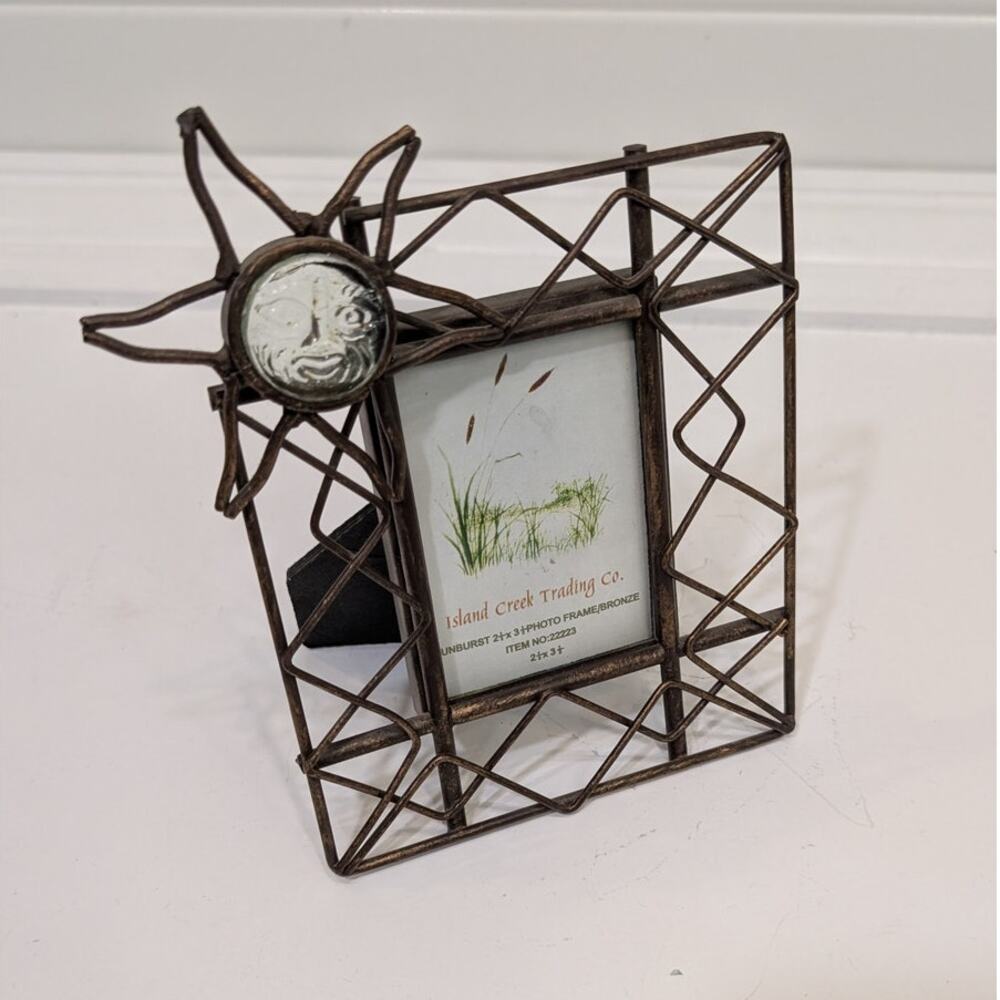 Island Creek Trading Co. Picture Frame 2.3x3.5 Easel Back Sun Decor Metal Gift